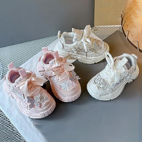 Girls Bow Lace Elegant Sneakers Chunky Sole Non Slip Running Birthday Sport Shoes Kids Ankle Breathable Sneakers3