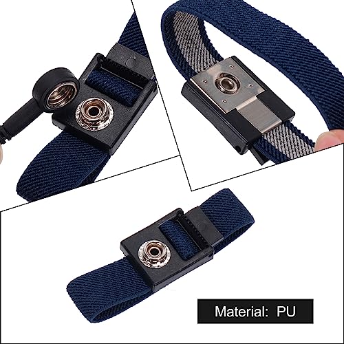 Image of MECCANIXITY ESD Anti Static Wrist Strap 6ft PU Adjustable Antistatic Bracelet Set Wired for Computer Electronics Repair Black