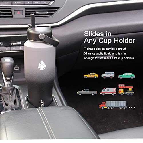 Image of SENDESTAR Water Bottle 32oz,2 Lids(Straw lid),Wide Mouth Stainless Steel Vacuum Insulated Double Wall Keep Liquids Cold or Hot All Day,Sweat Proof Sport Design,Fit Car Cup Holder(Gray&Black)
