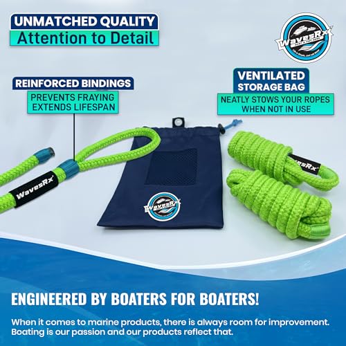 Image of WavesRx Premium Fender Line 3 /8'' x 6' (4 Pack) | Double Braided Nylon Boat Dock Lines and Ropes for Docking Buoys & Fenders | Marine Dock Ropes for Boats, Pontoons | Boat Ropes for Docking with Loop