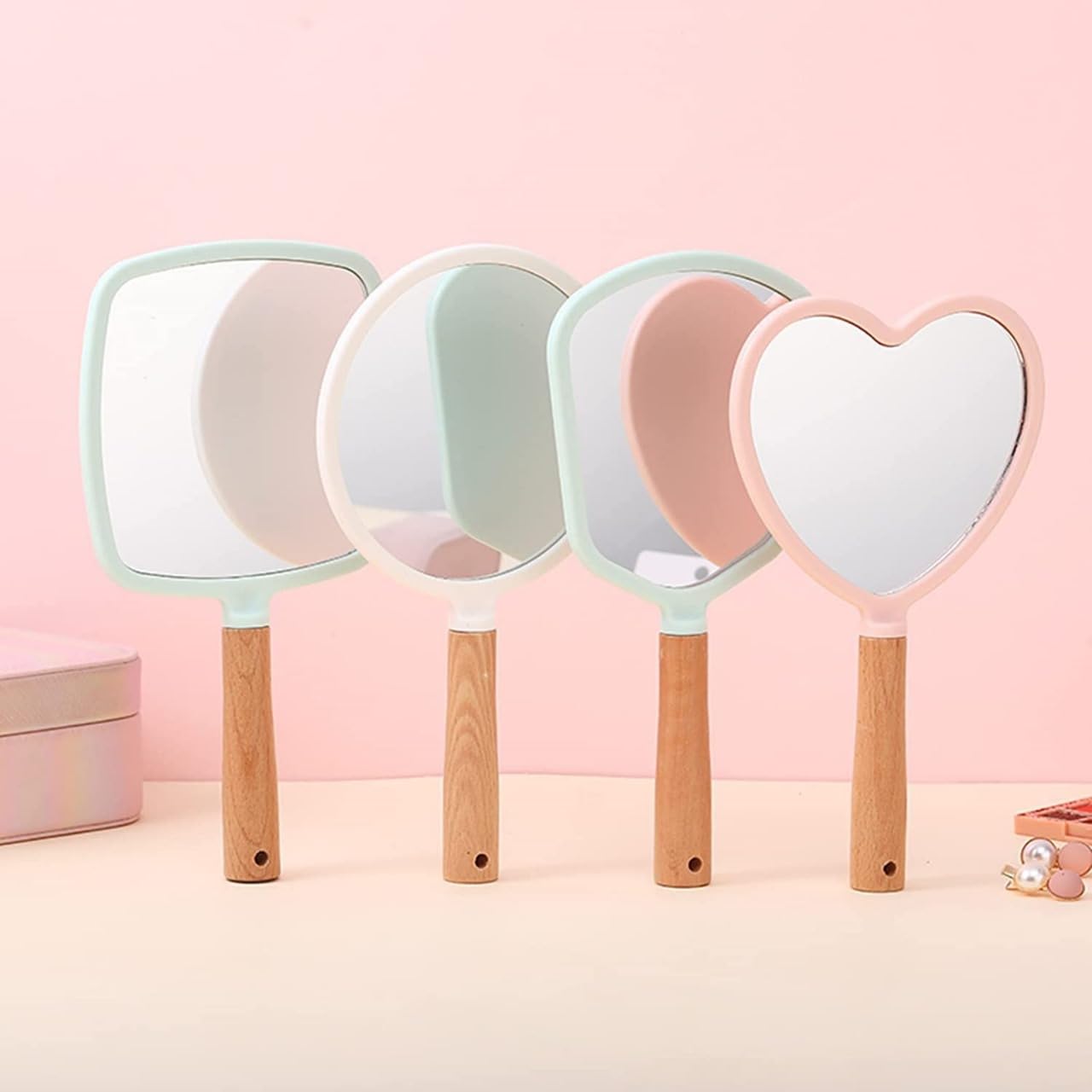 AAQVEX Click Charm Pink Portable Multipurpose Lightweight Mirror Compact Hand-Fit Size for Daily Use perfact for Makeup, Travel, and Personal Care - (Pack of - 1) (1, Fan) 4