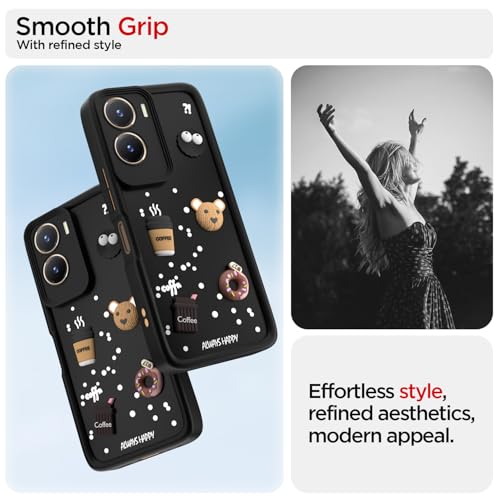 Image of Pikkme Back Cover for Vivo T2X / Y16 / Y56 5G | Cute Fun Cartoon 3D Bear Silicone Full Body Protection Bumper Case (Black)