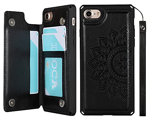 Étui portefeuille iPhone SE 2020 iCoverCase noir en finition premium antichoc