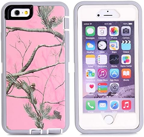 iPhone 6s Plus Case,Vodico iPhone 6 Plus Heavy Duty Defender High Impact Resistant Dustproof Tough Armor Hybrid Camo Protective Hard Case with Built-in Screen Protector&Belt Clip Holster -Pink Tree