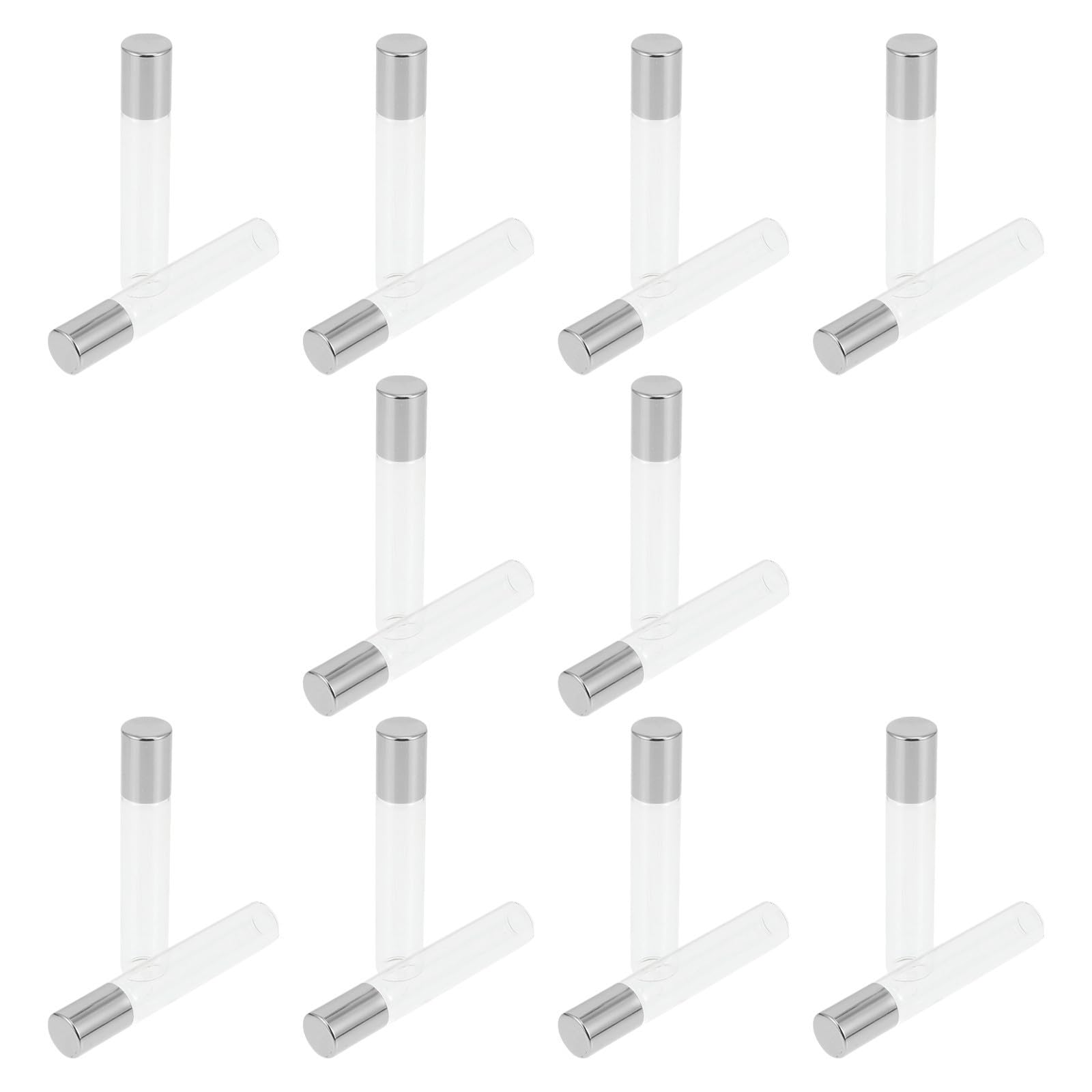Botellas de vidrio roll-on de 10ml con tapa plata para perfumes y aceites, pack de 20