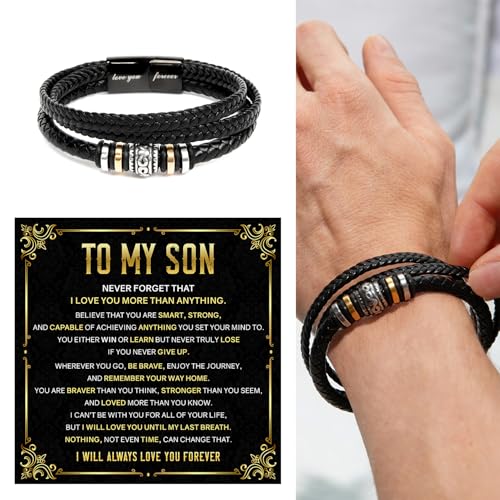 To My Son Bracelet – Love You Forever Braided Leather Bracelet from Father and Mother, Meaningful Men’s Gift with Heartfelt Message & Elegant Box for Birthday, Graduation, Christmas4