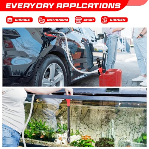 Image of Portable Transfer Pump Battery Operated Electric Siphon Pump for Gas, Fuel, Diesel, Water Transfer 2.4 GPM Flow Oil Extractor, 47 Inches Hose-Easy to Use Hand Fuel Pump, Multi-Use Transfer Pump(Red)