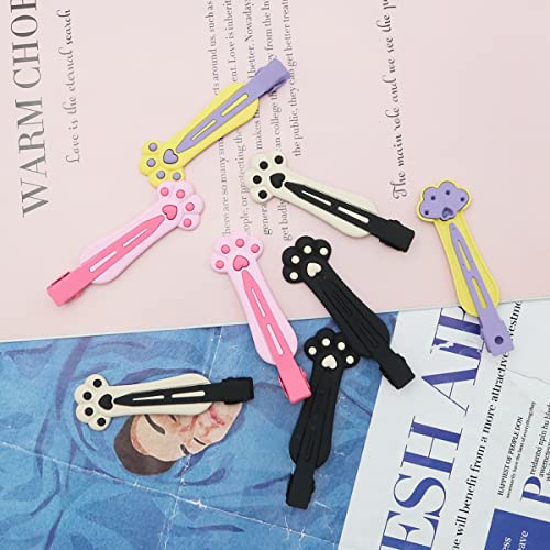 Aufruh 8Pcs Cute Cat Paw Hair Clips Kawaii Funny Cartoon Animal Hair Pins Hair Accessories Matte Hairpin Set Styling Metal Clips Pink Yellow Black Gray #TOP2