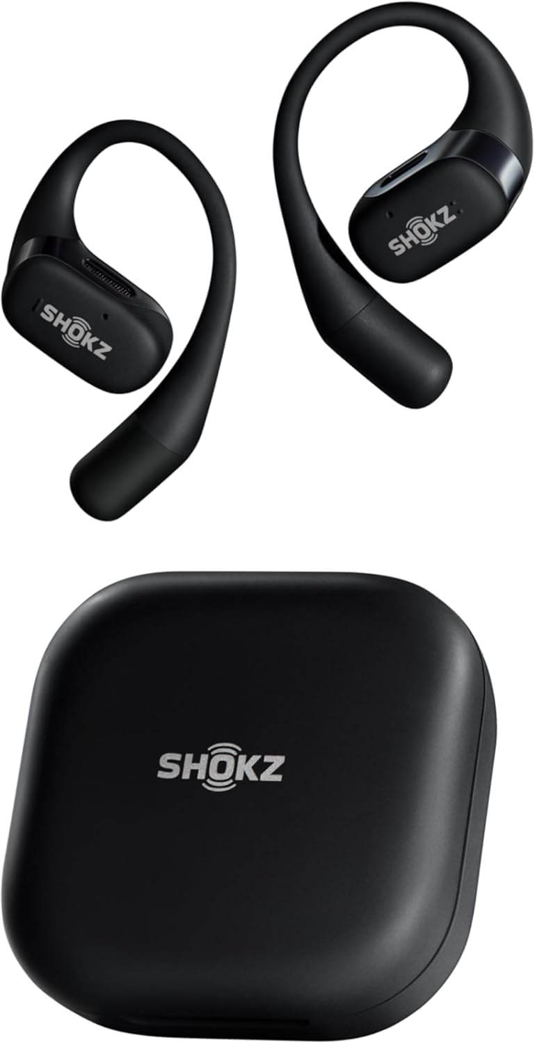 open-ear true wireless bluetooth headphones in black