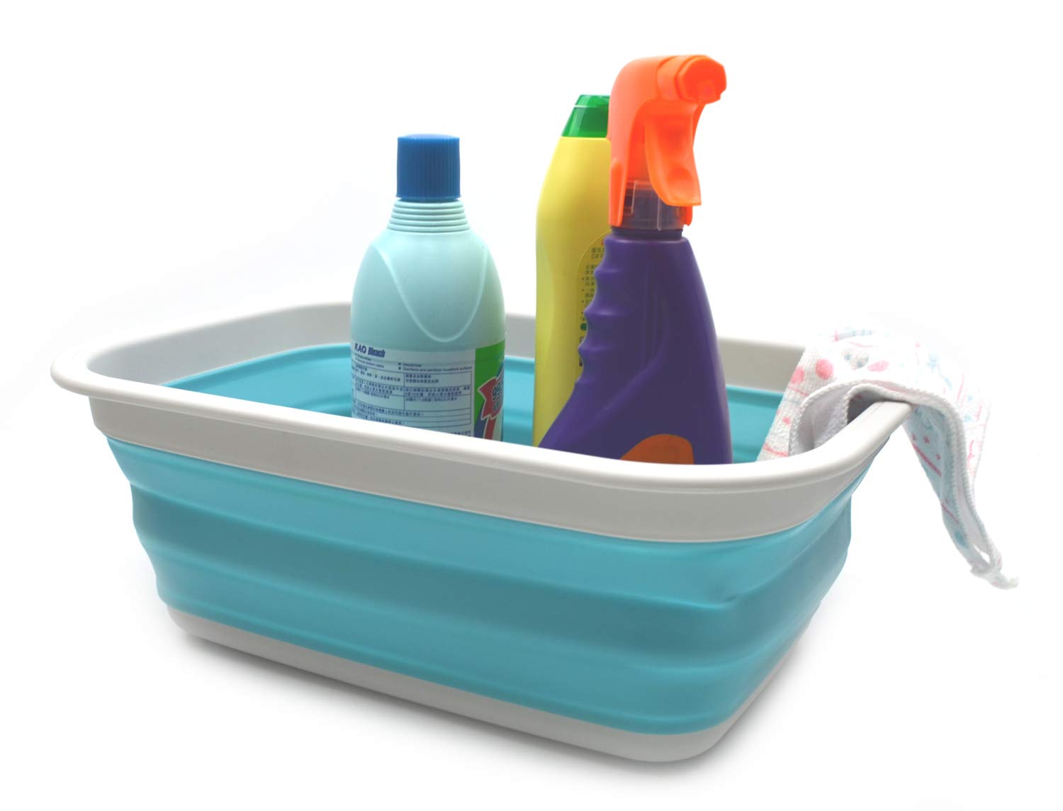 SAMMART Bassine Pliable de 9,2 l - Panier de Pique-Nique Portable - Sac de Courses Pliable - Boîte de Rangement Peu encombrante (Gris/Bleu Vif)