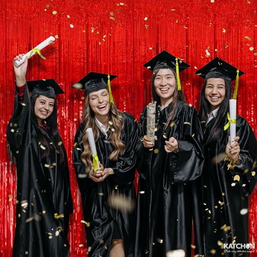 Image of KatchOn, XtraLarge Red Streamers Backdrop - 3.2x8 Feet, Pack of 2 | Red Fringe Backdrop for Hibachi Party Decorations, Cherry Party Decorations | Foil Fringe for Birthday, Carnival, Casino Theme Party