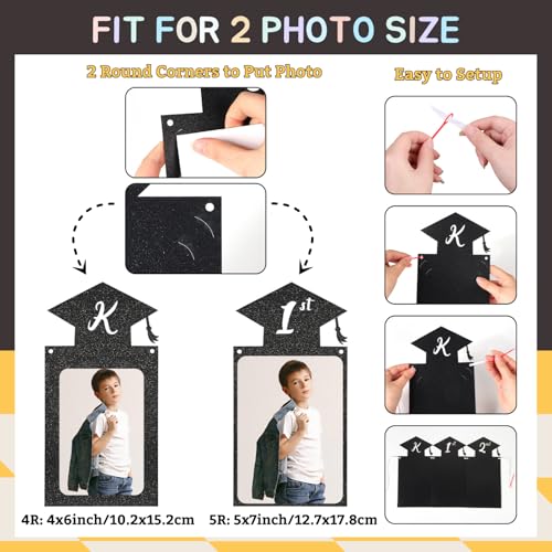Image of Glitter Black Gold Graduation Photo Banner for 2026 Graduation Party Decorations Congrats Grad We are So Proud of You Banner Kindergarten to 12th Grade Picture Banner for 2026 High School Grad Congratulation Party Backdrop Decorations Photo Props