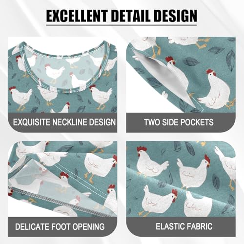 ALAZA White Chickens Leaves Pajama Set Short Sleeve Sleepwear Soft Lounge Nightwear4