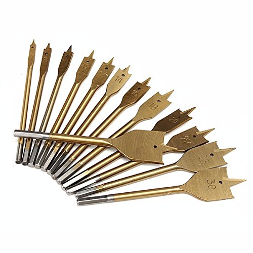 EsportsMJJ 13Pcs 1/4 Pulgadas De Caña De Titanio Recubierto 6-35 mm Máquina Plana De Madera Pala Brocas Taladradoras Set