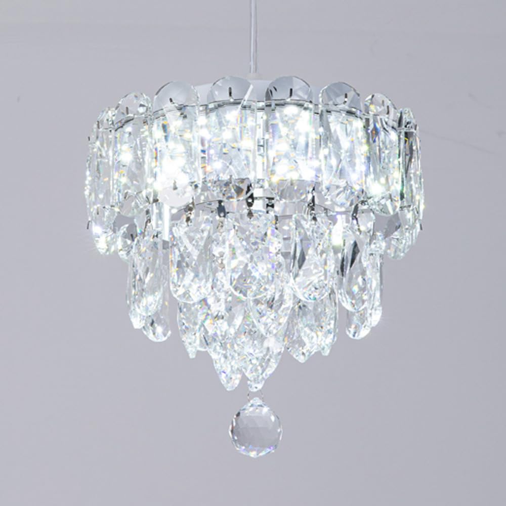 ITOSUI Vintage Industrial Small Crystal Chandelier Flush Mount Ceiling Light for Kitchen, Living Room, and Bathroom - Adjustable Height, Tricolor Dimming LED Fixture(Clear)