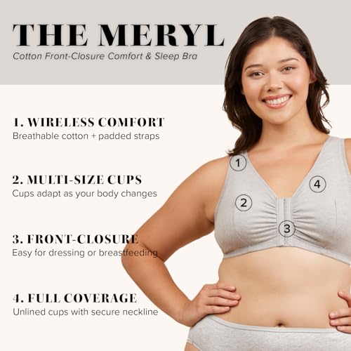 Image of LEADING LADY, Meryl, Front-Closure Cotton Bra, Comfort Sleep for Women, Breathable, Unlined, Full Coverage, Wireless, 36A-56H