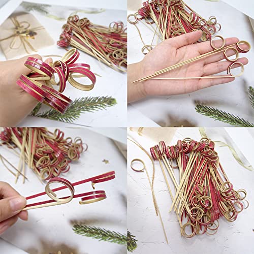 Honbay 100Pcs 15Cm 6 Inch Cocktail Picks Bamboo Knot Skewers Knotted Skewers Twisted Ends Bamboo Picks (Red) #TOP4