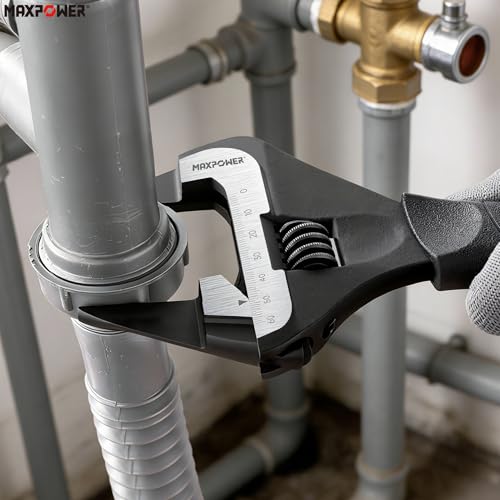 Image of MAXPOWER Slim Jaw Adjustable Wrench Set, 8 inch 10 inch 12 inch Wide Jaw Opening Adjustable Wrench, Dual Scale with Metric and SAE, Deep Jaw with Soft Grip Handle, Jaw Capacity 36mm 50mm 60mm