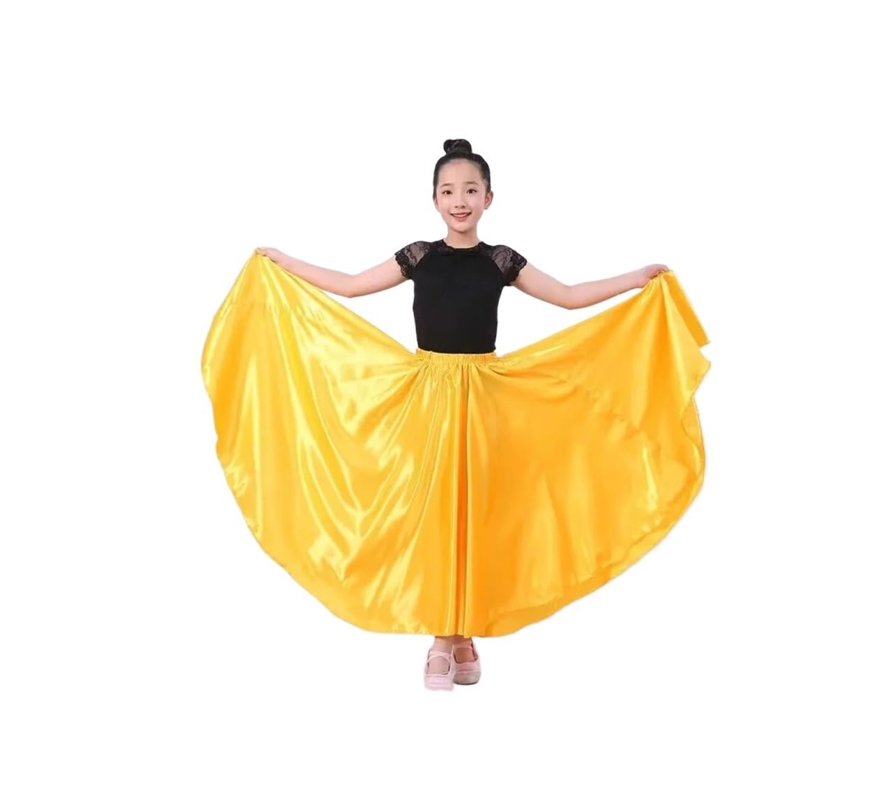 Gonna Lunga per Danza del Ventre, 1 Pezzo, Gonna per Danza del Ventre per Bambini, in Raso, con Apertura a 360 Gradi (Colore 3, Altezza 110 cm)