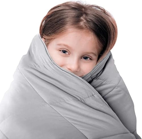 Luna [Cotton Cooling Weighted Blankets] Breathable 100% Oeko-Tex Premium Quality | Calming & Cool All Seasons Weighted Blankets For Kids [10Lbs - Twin - 41" X 60"] [Light Grey] #TOP1