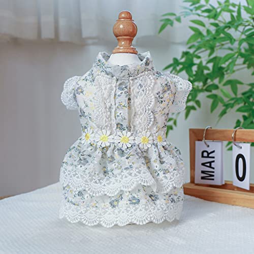 Dog Floral Princess Dress Girls Dogs Cute Ruffled Lace Denim Dresses Summer Puppy Clothes Lightweight Breathable Sundress Yorkies Chihuahua Holiday Festival Outfits #TOP4