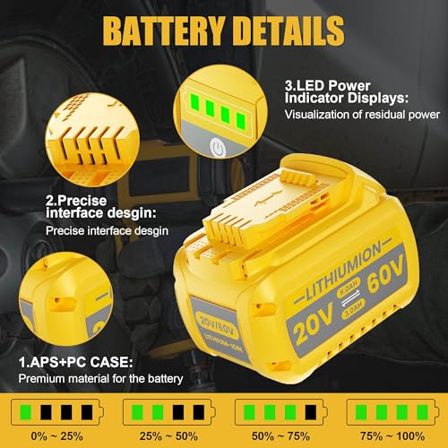 DCB609 9.0Ah 20V/60V Battery Replacement for Dewalt 20V/60V Max Battery and Charger Compatible with DCB609 DCB606 DCB612 DCB206 DCB205 DCB204 DCB203 DCB201 Lithium Battery