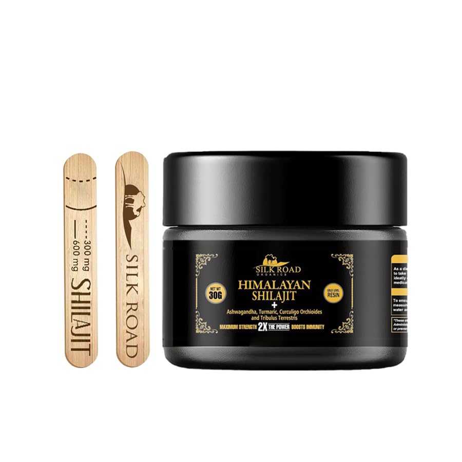 SILK ROAD ORGANICSPure Himalayan Shilajit (30gm) Resin with Fulvic Acid and 85+ Trace Minerals for Metabolism, Immune System Support, Energy & Focus with a Measuring Spoon