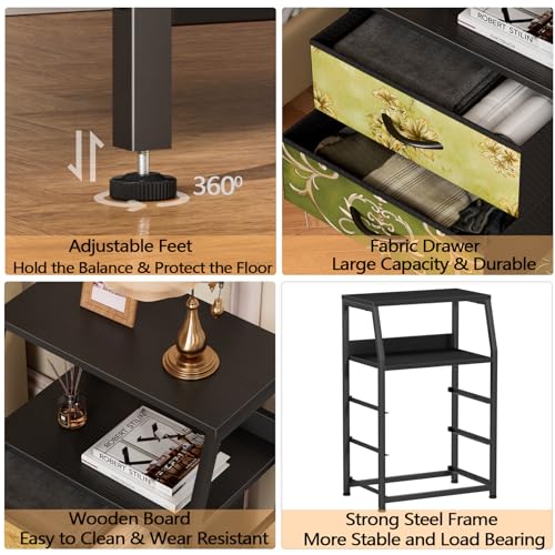 image for Furnulem Retro Night Stand with 3 Drawers and 2-Tier Shelf, Small Nigh