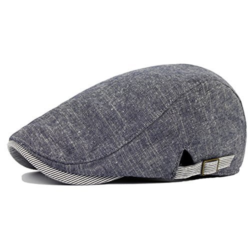 Quanhaigou Unisex Denim Newsboy Hats Flat Ivy Gatsby Cabbie Driving Berets Hat Cotton Dad Cap for Men Women (Blue Striped)