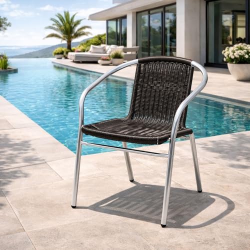 Mojawo Rattansessel Aluminium/Polyrattan Bistrostuhl stapelbar Stapelstuhl Campingstuhl Gartenstuhl Küchenstuhl Balkonmöbel Gartensitzmöbel Silber/Schwarz