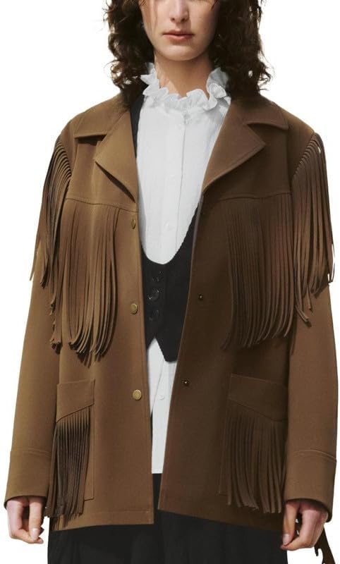 URBAN REVIVO Leisure Women's Jacket Loose Fit with Fringe Details - Spring Casual Outerwear in PU Coated Polyester