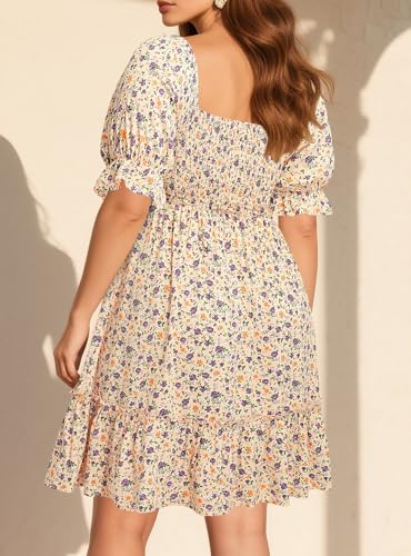 Image of Pinup Fashion Plus Size Summer Dresses-2026 Casual Puff Sleeve Sweetheart Neckline Smocked Short Babydoll Dress