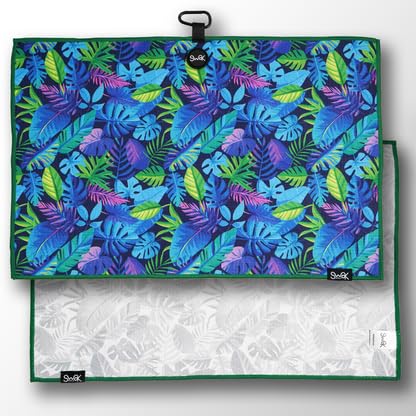 Microfibre Golf Towel by SWAK - Unique Design Easily Attaches to Your Cart - Essential Golf Accessories - Great Golf Gifts for Men - 40 x 60cm (Green Leaves)