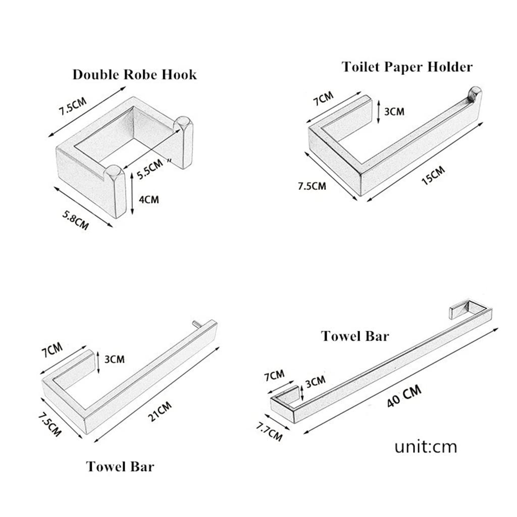 Estantes de baño Juego de 4 piezas de oro cepillado Accesorios de baño, Soporte de papel higiénico de montaje en pared de acero inoxidable Barra de toalla Anillo Gancho para bata Toallero (Color : Nic