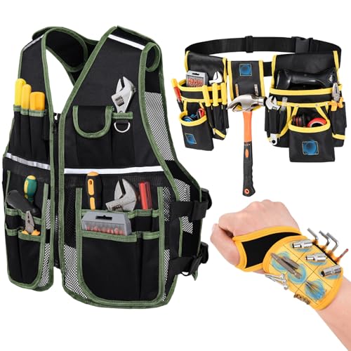 3-in-1 Tool Vest Set Adjustable Breathable for Carpenter Electrician
