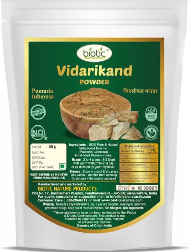 Image of Biotic Natural Vidarikand Powder 50gm - Vidari Kand Churna - Original Bidarikand Powder
