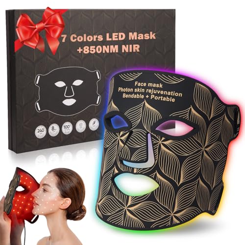 biuufish Terapia De Luz Vermelha Para O Rosto, Máscara Facial Led 7 Cores Com Infravermelho Próximo 850 Nm, Dispositivo Portátil Recarregável Cuidados A Pele Em Casa E Viagens, Antienvelhecimento