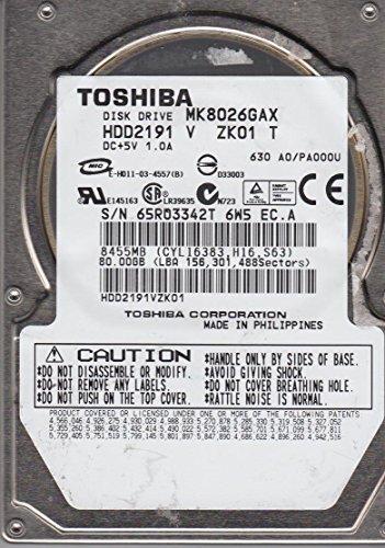 MK8026GAX, HDD2191 V ZK01 T, Toshiba 80GB IDE 2.5 Hard Drive