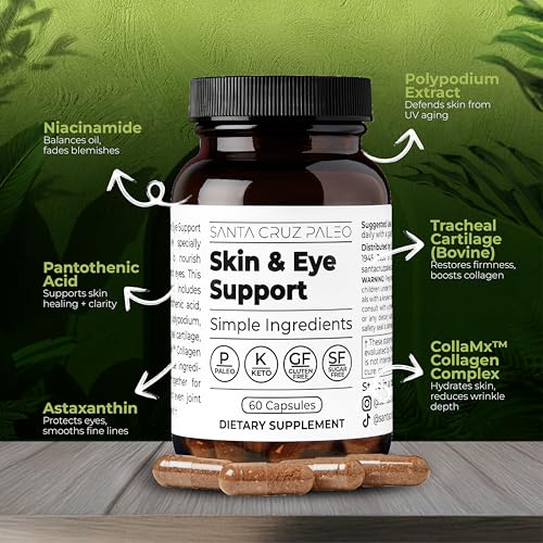 Image of Santa Cruz Paleo Skin & Eye Capsules, Simple Daily Formula for Skin Appearance & Eye Routine, Clean Ingredients, Gluten Free, Keto & Paleo Friendly, 60 Capsules