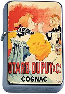 Silver Flip Top Oil Lighter Vintage Poster D-073 Otard Dupuy & Co Cognac