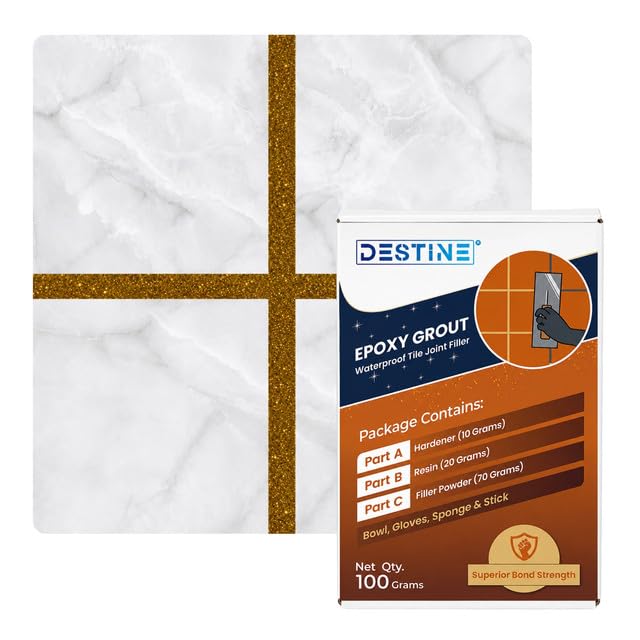 Image of DESTINE Epoxy Grout for Tiles (110 Colours)(100 g), Waterproof Joint Filler, Crack Filler, Tiles Gap Filler, Stain Free, Acid & Chemical Resistance Epoxy Grout (Coffee Brown [Gold Glitter])