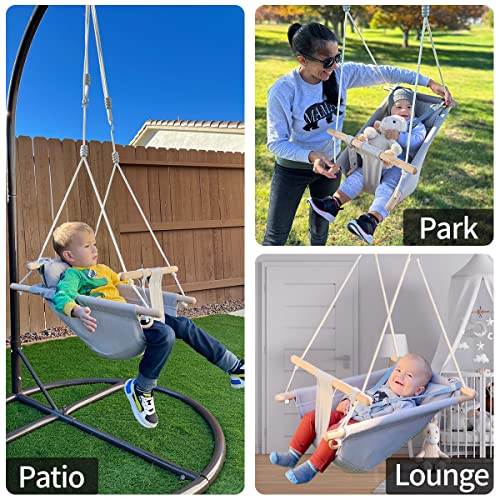 Baby Swing For Baby And Toddler, Canvas Baby Hammock Swing Indoor And Outdoor With Safety Belt And Mounting Hardware, Wooden Hanging Swing Seat Chair For Baby Up To 4 Year - Cute Animal #TOP2