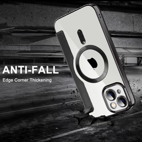 CcacHe for iPhone 15 Plus Case,Magnetic Leather [Compatible with Magsafe] Card Slot Flip Folio Wallet Shockproof Drop Protection Phone Case for iPhone 15 Plus 6.7 Inch (Black)