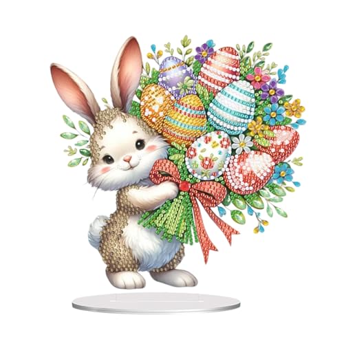 Skeadex DIY Diamant Painting Ostern Osterhase 5D Diamond Painting Frühling Ostern Tischdeko Osterdeko Diamant Malerei Ostereier Diamond Painting Bastelset für Innen Tisch Wand (H)