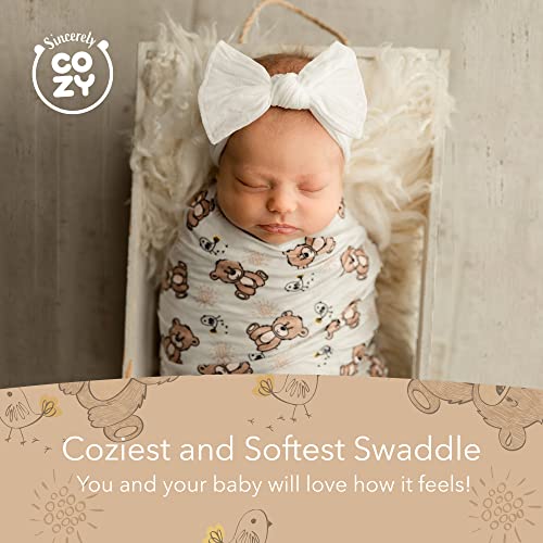 Image of Luxury Rayon from Bamboo Hat & Baby Swaddle for Newborns 0-3 Months, Cozy Teddy Bear Newborn Swaddle Blanket for Baby Boys & Girls, Hypoallergenic, Breathable & Buttery Soft