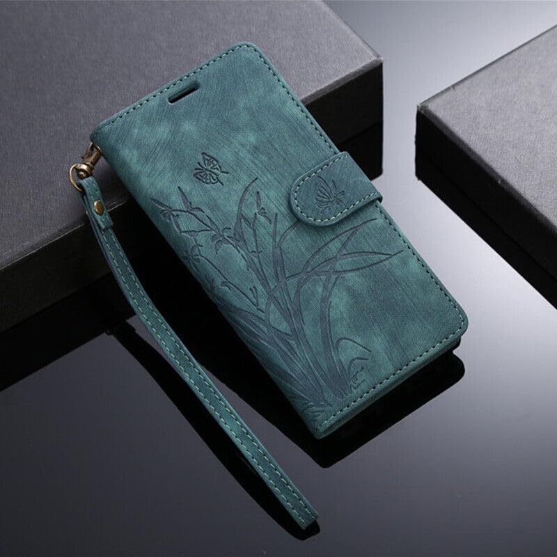 Housse cuir Google Pixel 10 Pro papillon vert foncé avec rangement carte