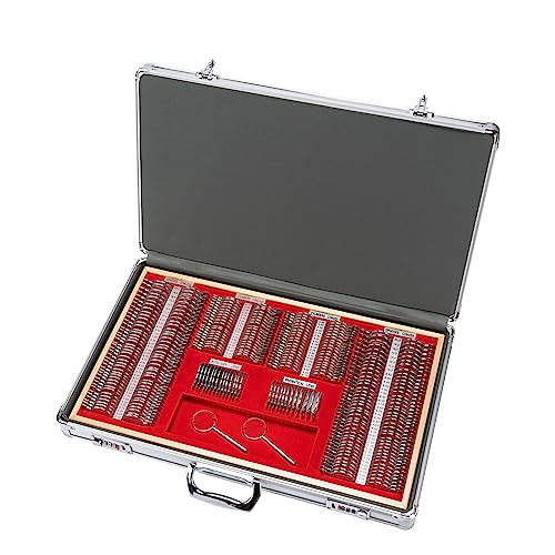 AISITESY JS-266 - Juego de lentes de prueba con prisma de metal óptico, Caja de aluminio plateado/interior rojo, Bolsa