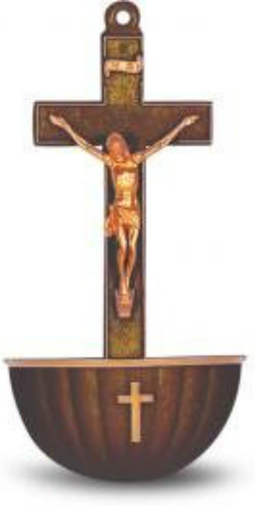 Brown Crucifix Holy Water Font
