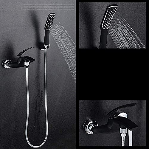Robinet de baignoire mural noir et chrome en laiton avec mitigeur de douche coloré