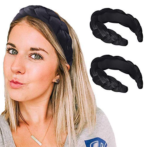 90s Vintage Velvet Thick Braids Headband For Women Girls Daily Party, Wide Padded Headbands By Hand Made, Hair Bands Twist Knotted Hairbands Hair Hoop For Wedding Cocktail